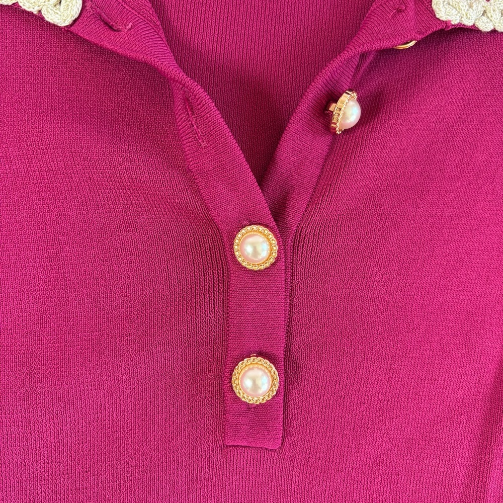 Alexia Admor Fuchsia Pink Polo Top with Pearl Trim - Picture 3 of 7